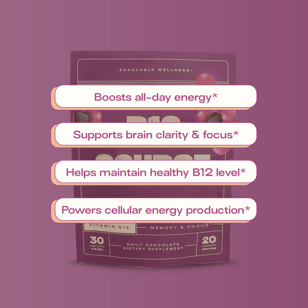 Two bags of Sourse Hair Grow vitamin-infused chocolate bites with purple candies.