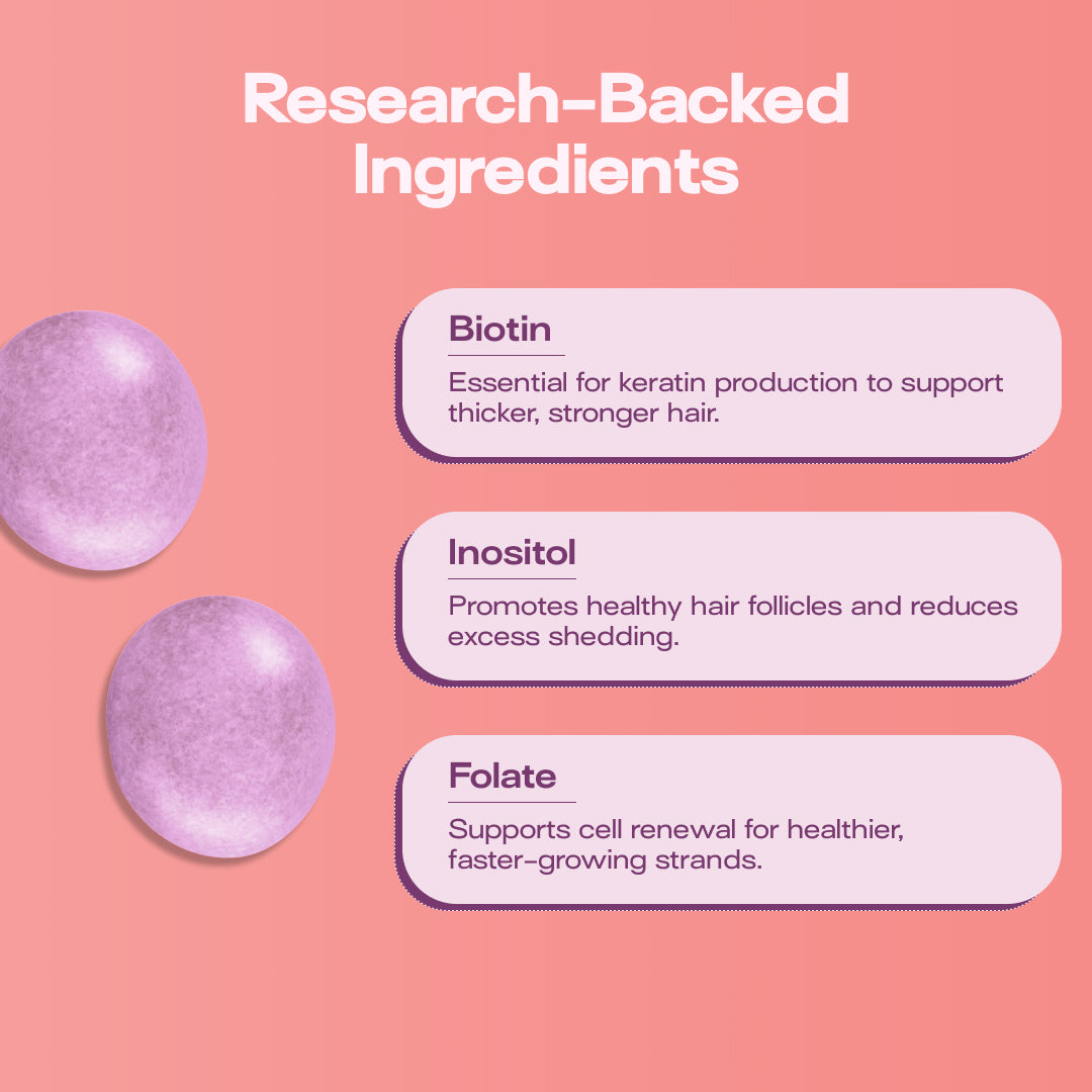 Two bags of Sourse Hair Grow vitamin-infused chocolate bites with purple candies.