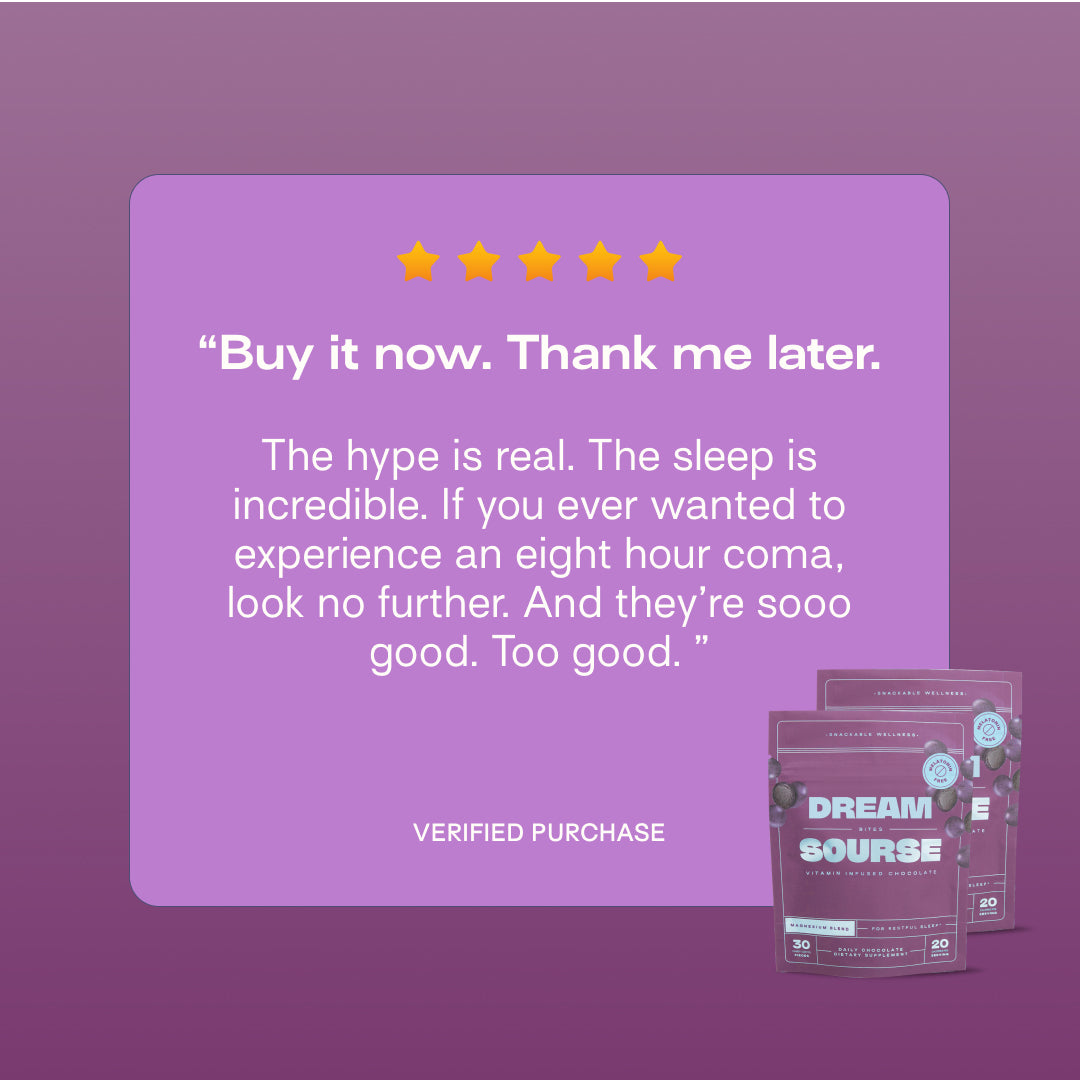 Two bags of Sourse Hair Grow vitamin-infused chocolate bites with purple candies.