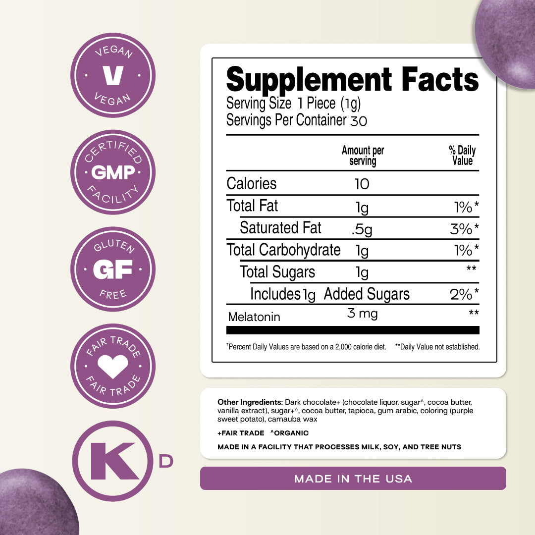 Two bags of Sourse Hair Grow vitamin-infused chocolate bites with purple candies.